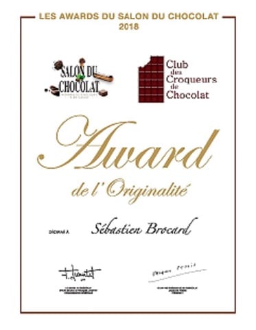 Award de l’originalité et Tablette d’Or 2018 décerné par le Guide des Croqueurs de Chocolat